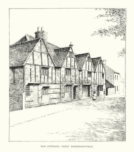 Old Cottages, Great Berkhampstead (litografi) af Duncan Moul