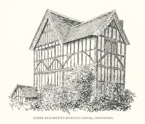 Dronning Elizabeths jagthytte, Chingford (litografi) af Duncan Moul