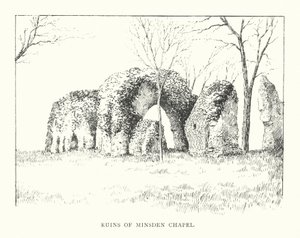 Ruinerne af Minsden-kapellet (litografi) af Duncan Moul
