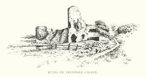 Ruinerne af Pevensey Castle (litografi) af Duncan Moul