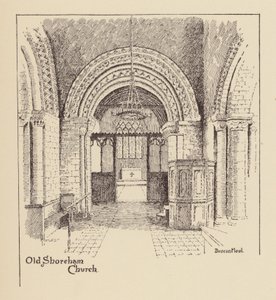 Sussex: Old Shoreham Church (litografi) af Duncan Moul
