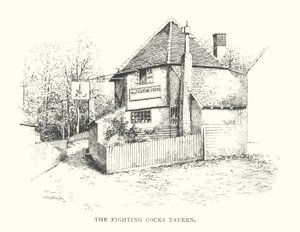 The Fighting Cocks Tavern (litografi) af Duncan Moul