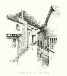 Floden Hiz fra Bridge Street, Hitchin (litografi) af Duncan Moul