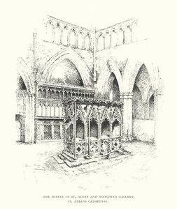 Shrine of St Alban og Watching Gallery, St Albans Cathedral (litografi) af Duncan Moul