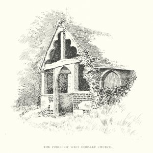Våbenhuset i West Horsley Church (litografi) af Duncan Moul