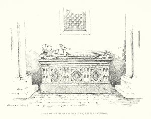 Matilda Fitzwalters grav, Little Dunmow (litografi) af Duncan Moul