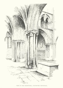 Udsigt i præstegården, Chichester Cathedral (litografi) af Duncan Moul