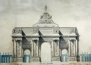 Arc de Triomphe, efter design af Claude Perrault (1613-78) (akvarel og gouache på papir) af Dupouy Dupouy