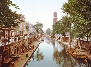 Udsigt ned ad Oudegracht i Utrecht, 1890-1900