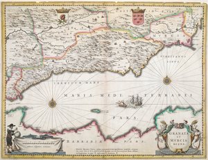 Et kort fra det 17. århundrede over regionerne Granada og Murcia i Spanien af Dutch School