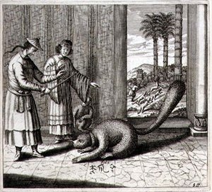 Et freakdyr, fra "China Illustrated" af Athanasius Kircher (1601-80) 1667 (stik) af Dutch School