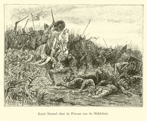 Charles Martel battles the Frisians on the Middelzee  af Dutch School
