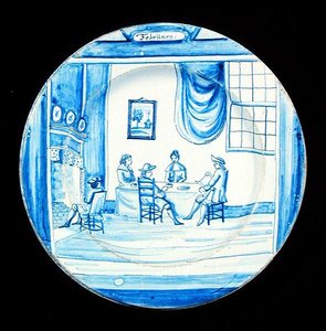 Delfttøjsplade, der viser februar måned (blikglaseret fajance) af Dutch School