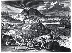 Jordskælv i Edo (Tokyo) i 1659, illustration fra Arnold Montanus