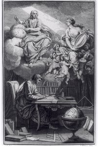 Frontispice of Elements de la Philosophie de Newton af Voltaire (1694-1778) udgivet i Amsterdam, 1738 af Dutch School