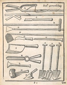 Haveredskaber, fra The Dutch Gardener af Johann van der Groen, udgivet 1699 af Dutch School