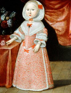 Pige med en lyserød og hvid blomst, ca. 1640 (olie på kobber) af Dutch School