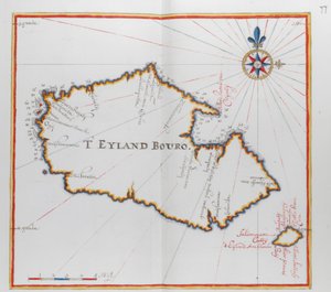 Kort over øen Bouro, Indonesien. af Dutch School
