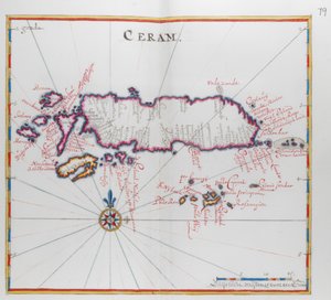 Kort over øen Ceram (Seram), Indonesien. af Dutch School