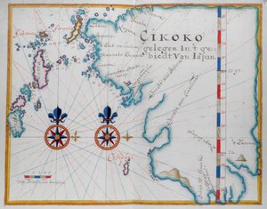 Kort over den sydlige del af øen Kyushu, Japan (pen og akvarel på papir) af Dutch School
