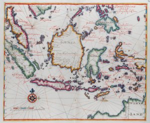 Kort, der viser Borneo, Clebes (Sulawesi), Java og andre indonesiske øer. af Dutch School