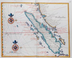 Kort, der viser Malacca og Sumatra, det vestlige Indonesien, en del af Sunda-øerne. af Dutch School