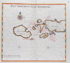 Kort, der viser øerne Bouro og Ceram (Seram), Indonesien. af Dutch School
