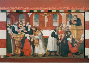 Martin Luther prædiker, detalje fra Torslunde Kirkes altertavle