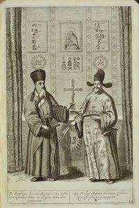 Matteo Ricci (1552-1610) og Paulus Li, fra Kina Illustreret af Athanasius Kircher (1601-80) 1667 af Dutch School