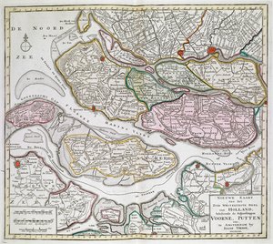 Nyt kort over den sydvestlige del af Holland, inklusive fogederne i Voorne, Putten osv. [Seksogtredive kort over Holland]Isaak TirionMellem 1739 og 1757. af Dutch School
