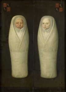 Portræt af svøbte tvillinger: De tidligt afdøde børn af Jacob de Graeff og Aeltge Boelens, ca. 1617 af Dutch School