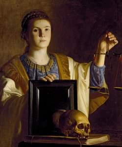 Sandheden præsenterer et spejl for verdens forfængeligheder, ca. 1625 af Dutch School