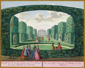 Udsigt fra den grønne loggia til teatret, fra Het Zeganplant Kennemerlant, af Hendrick de Leth og Matthias Brouerius Van Nidek, udgivet ca. 1700-1730 af Dutch School