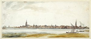 Udsigt over Emmerich, slutningen af det 17. århundrede (pen og brunt blæk med akvarel på papir) af Dutch School