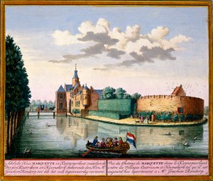 Udsigt over Marquette House, Kennemerland, fra Het Zeganpralent Kennemerlant af Hendrick de Leth og Matthias Brouerius Van Nidek, udgivet ca. 1700-30 af Dutch School