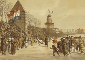 Womens ice skating races, Leeuwarden, Netherlands, 1805  af Dutch School