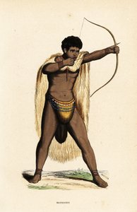 Khoikhoi mand i dyreskindkappe, perlebelagt lændeklæde, med bue og pil af Duverger Duverger