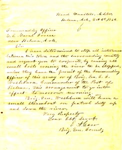 Brev fra E. A. Carr, Helena, Arkansas, til den øverstbefalende for de amerikanske flådestyrker nær Helena, Arkansas, 2. oktober 1862 af E.A. Carr