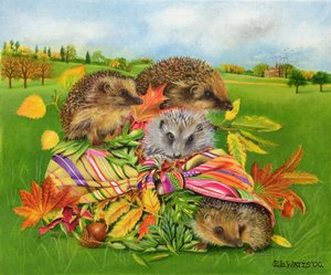 Hedgehogs Inside Scarf, 2000 (akryl på lærred) af E.B. Watts