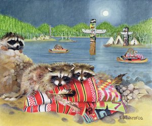 Racoons, 2000 (akryl på lærred) af E.B. Watts