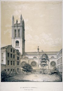 Sydøst udsigt over Church of St Michael, Cornhill, City of London, 1840 af EJ Dickinson