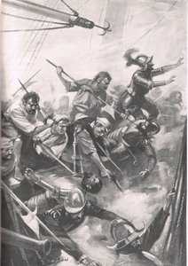 The English Repelling the Spaniders at San Juan de Ulua, illustration fra 