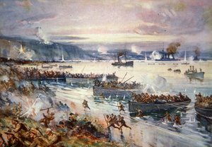 Australiernes landing ved Gallipoli, april 1915 (farve litho)
