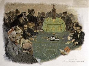 Scene i et kasino (litho) af E. (after) Rosenstand