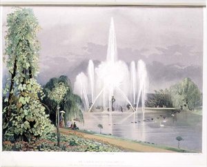 The River Horse Fountain, Enville, pub. af Thomas McLean (litho) af E. Adveno Brooke