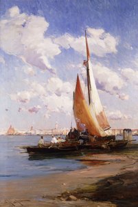 Fiskefartøj med Rivere degli Schiavoni, Venedig, hinsides, af E. Aubrey Hunt
