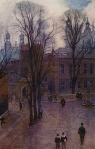 Eton: Upper School og Long Walk fra Common Lane House (farve litho) af E. D. Brinton