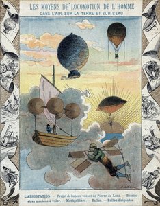 Aerostation - Flyvebådsprojekt af Pierre de Lana - Flyvende fly af Besnier (1678) - Ballon - Ballon - Luftskibsballon - illustration af E Letellier - Beskyt historisk notesbog, slutningen af 1800-tallet