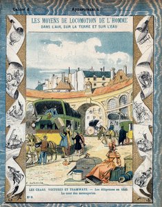 Diligence en 1840 - la cour des messageries - Diligence i 1840 - Fra et beskyttende hylster til skolebøger, slutningen af det 19. århundrede - illustration af E. Letellier - Protege notesbook historique, fin 19. århundrede - af E. Letellier
