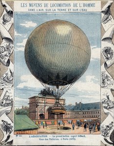 Drift af oppustning og udstyr af Henry Giffards ballon i fangenskab til Tuilerierne i Paris 1878 - Fra et beskyttende hylster til skolebøger, slutningen af det 19. århundrede - illustration af E Letellier - udstilling universelle de 1878 i Paris: inflation